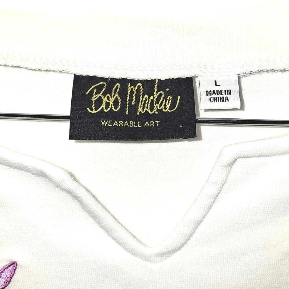 Bob Mackie Wearable Art Embroidered Floral Womans White Tunic Size L - Picture 6 of 6